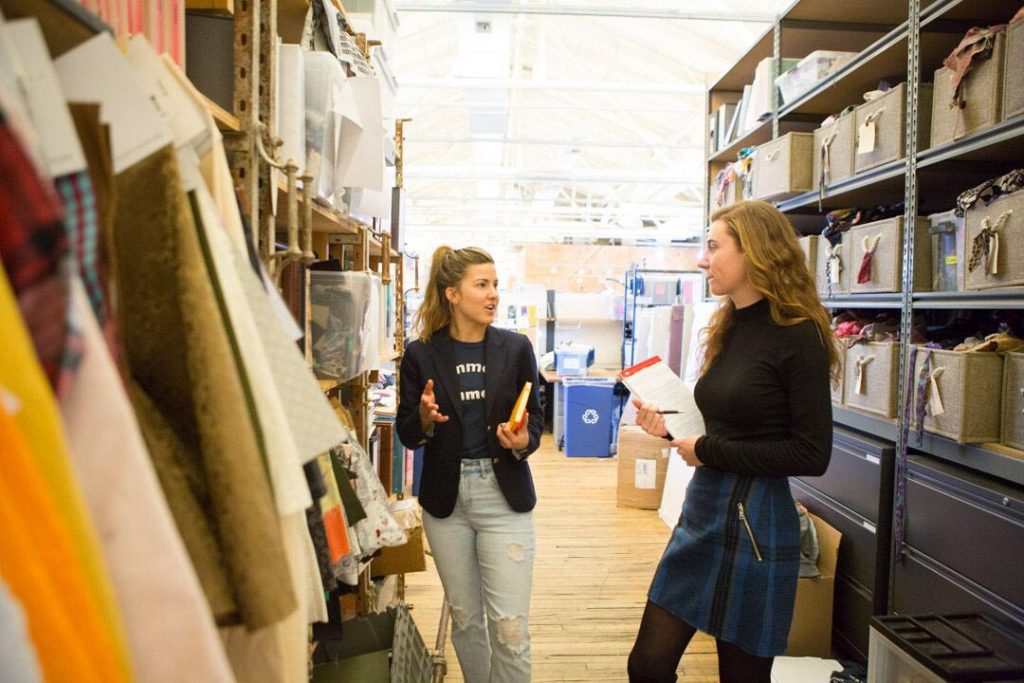 Olivia Hineman ’19 and Aimee Smith ’14 at Urban Outfitters' Philadelphia headquarters.