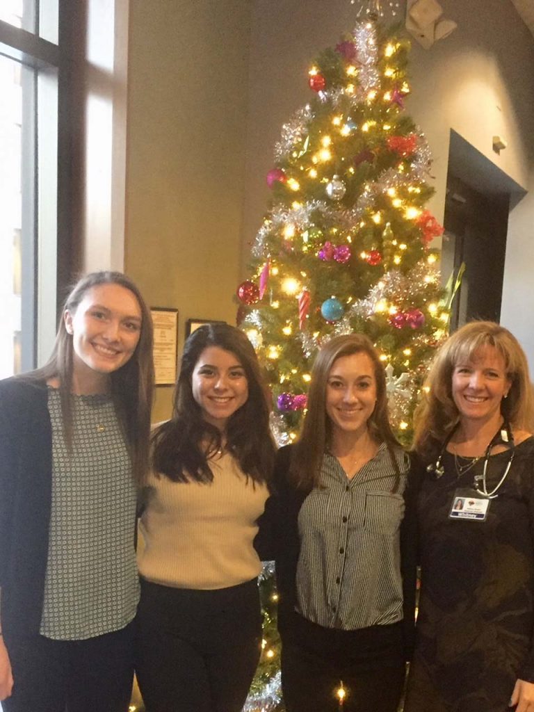 Whitney Gaydos ’96, lead physician assistant in the cardiology group of Summit Medical Group Foundation in New Jersey, hosted Molly Conrad ’20 (biology), Annie O’Dea ’20 (neuroscience), and Nicole Lauricella ’18 (biochemistry).