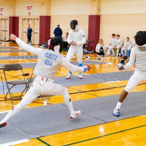 Two fencers.